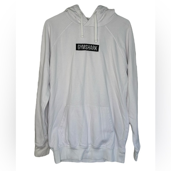 GYMSHARK White Hoodie Black Center Logo Unisex Size Medium Sporty Activewear - Picture 1 of 11